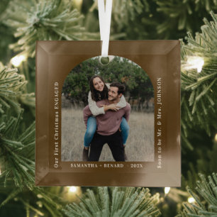 Erstes Weihnachten Verlobtes Paar Foto Bogen Ornament Aus Glas