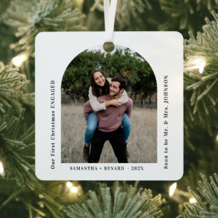 Erstes Weihnachten Verlobtes Paar Foto-Bogen Ornament Aus Metall
