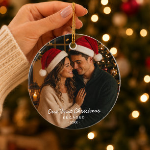 Erstes Weihnachten verlobtes Paar Foto Keramik Ornament