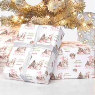 Erstes Weihnachten Vintage-Schneemann Mädchen Name Geschenkpapier