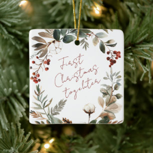 Erstes Weihnachten zusammen Foto elegante Girlande Keramikornament