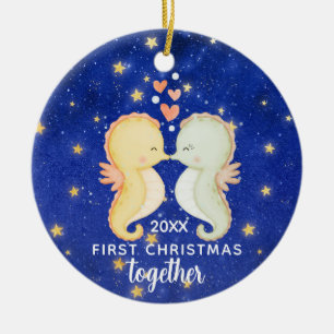 Erstes Weihnachten zusammen, individuelles Seepfer Keramik Ornament