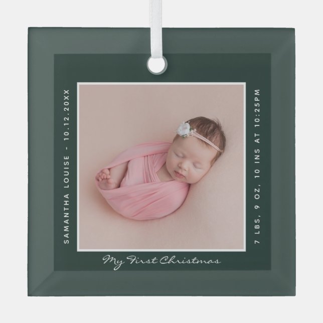 Erstes Weihnachts-Baby-Foto Ornament Aus Glas (Vorderseite)