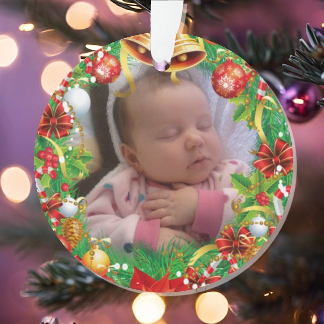Erstes Weihnachts-Foto Kindername und Geburtsdatum Ornament (Von Creator hochgeladen)