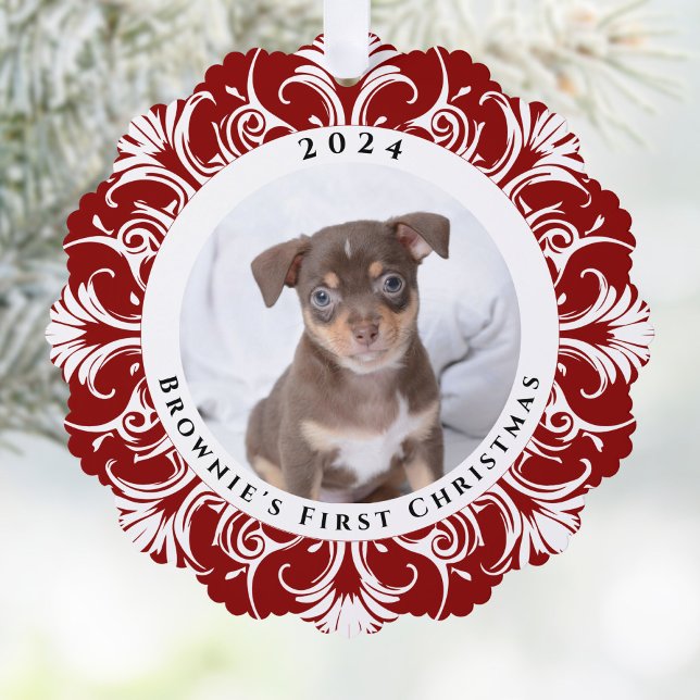 Erstes Weihnachts-Red-Dog-Foto Ornament Karte (Von Creator hochgeladen)