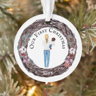 Erstes Weihnachts-Single blonde Mama Baby FOTO Ornament