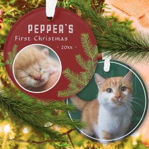 Erstes Weihnachts-Tannen-Kätzchen-Katze 2 Foto-And Ornament
