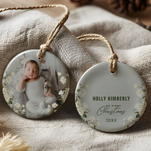 Erstes Weihnachtsbaby-Foto im Rahmen Keramik Ornament