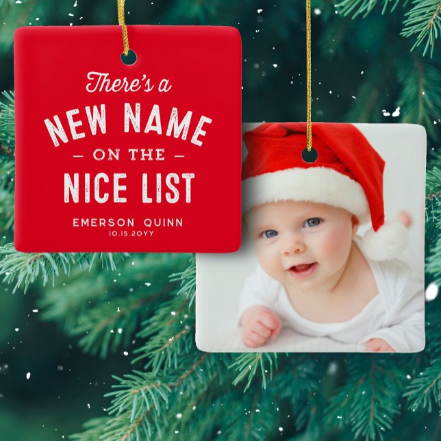 Erstes Weihnachtsbaby Foto niedlich rot Keramikornament (Von Creator hochgeladen)