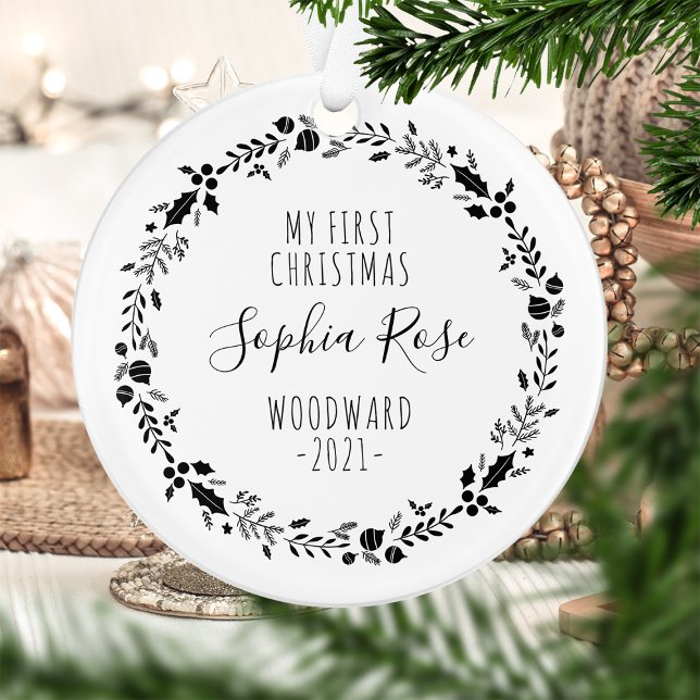 Erstes Weihnachtsbaby-Foto Schwarz-weiß Ornament (Von Creator hochgeladen)