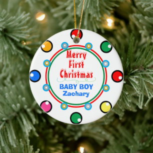 Erstes Weihnachtsbaby Junge Rot Grün Blau Keramik Ornament