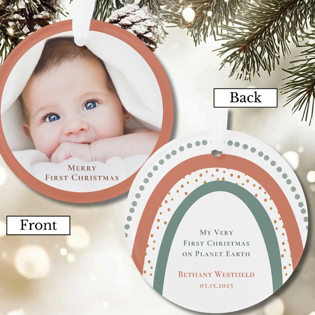 Erstes Weihnachtsfoto-Andenken für Babys Ornament (Baby's First Christmas Photo Keepsake Round Acrylic Ornament)