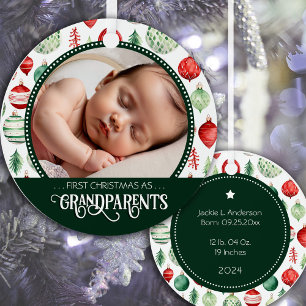 Erstes Weihnachtsfoto der Großeltern Feiertagsmust Ornament Aus Metall