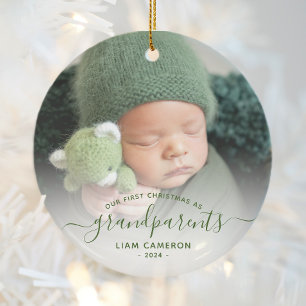 Erstes Weihnachtsfoto der Großeltern in grüner Sch Keramik Ornament