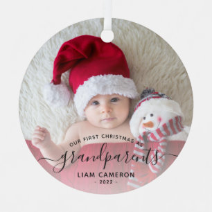 Erstes Weihnachtsfoto der Großeltern in schwarzer  Ornament Aus Metall