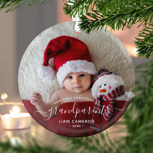 Erstes Weihnachtsfoto der Großeltern in weißer Sch Ornament Aus Glas
