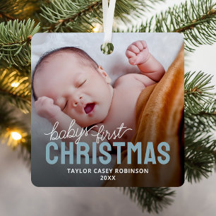 Erstes Weihnachtsfoto des Babys Ornament Aus Metall