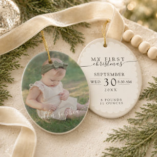Erstes Weihnachtsfoto für das moderne Baby Keramik Ornament