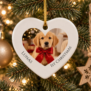 Erstes Weihnachtsfoto Golden Retriever Herz Keramik Ornament
