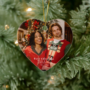 Erstes Weihnachtsfoto-Herz-Ornament - Personalisie Keramik Ornament