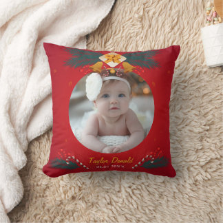 Erstes Weihnachtsfoto und Name des Babys Kissen