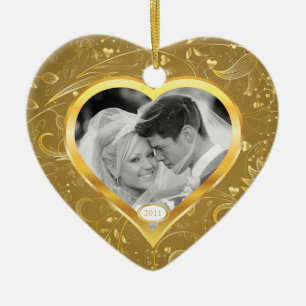 Erstes WeihnachtsFoto-Verzierungs-Goldherz Keramikornament