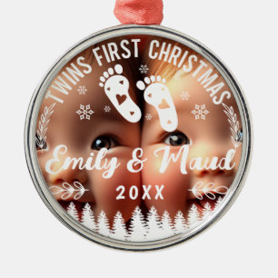 Erstes Weihnachtsfoto von Zwillingen Ornament Aus Metall