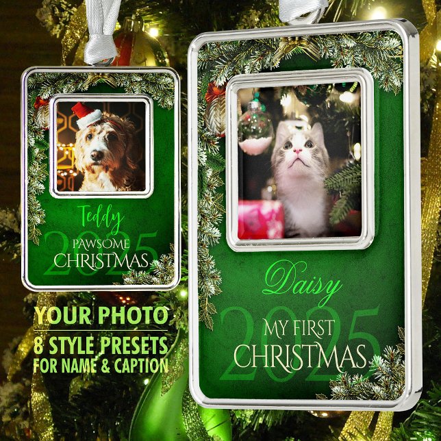 Erstes Weihnachtsgebäck Foto Keepake, Grüne Dekora Rahmen-Ornament Silber (Von Creator hochgeladen)