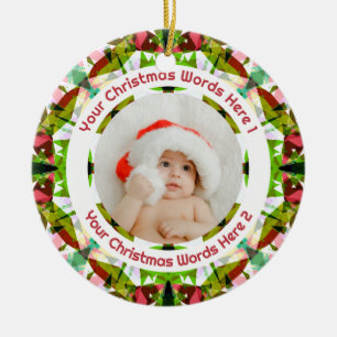 Erstes Weihnachtsgrün Rosa Foto Andenken für Baby Keramik Ornament