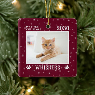 Erstes Weihnachtskatzen-Foto-Name-Jahr Benutzerdef Keramikornament