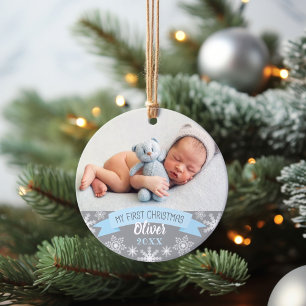 Erstes Weihnachtslicht Blaues Baby Jungen Foto Ornament