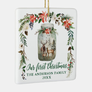 Erstes Weihnachtsrüber Familiengrünes FOTO BACK Keramikornament