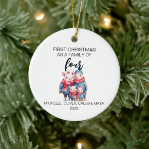 Erstes Weihnachtsschweine-Familie zu Viert Keramik Ornament
