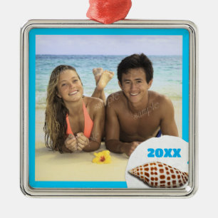 Erstes Weihnachtsstrand-Themen-Foto-Ornament Silbernes Ornament