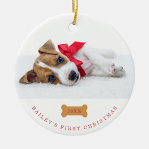 Erstes Weiß Ihr Hundes des Weihnachten mit zwei Keramik Ornament