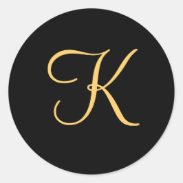 Erstfarbiges K auf schwarzen Monogramm-Aufklebern Runder Aufkleber