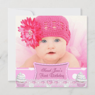 Erstgeburt 1. Girl Hübsch Pink Cupcakes Baby Einladung