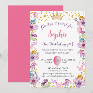 Erstgeburt Fairy Princess Pink & Gold Einladung