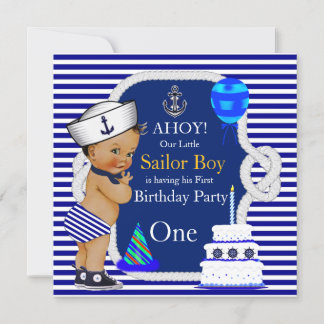 Erstgeburt Sailor Boy Navy Blauer Streifen Einladung