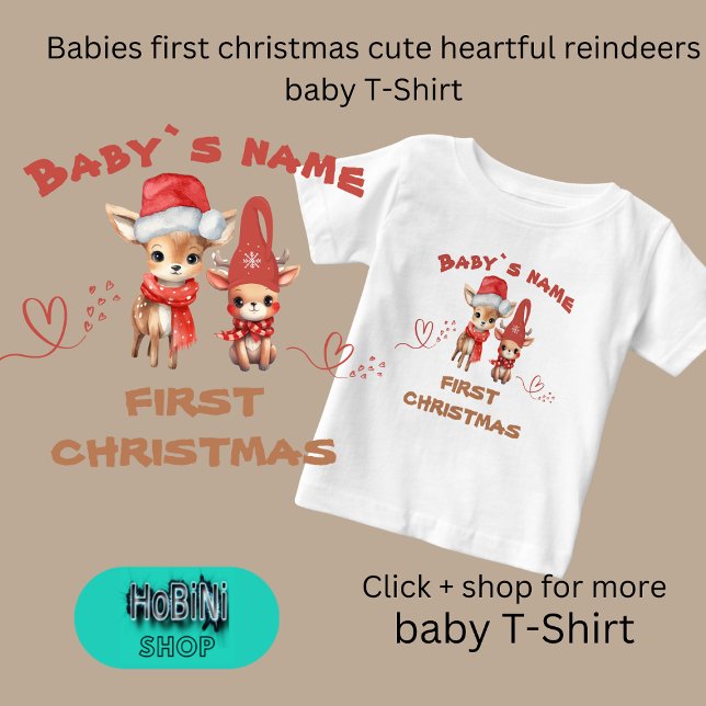 Erstgeburten für Babys niedliche herzhafte Rentier Baby T-shirt (Babies first christmas cute heartful reindeers baby T-Shirt)