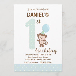 Erstgeburteneinladung des kleinen Affen (blau) Einladung