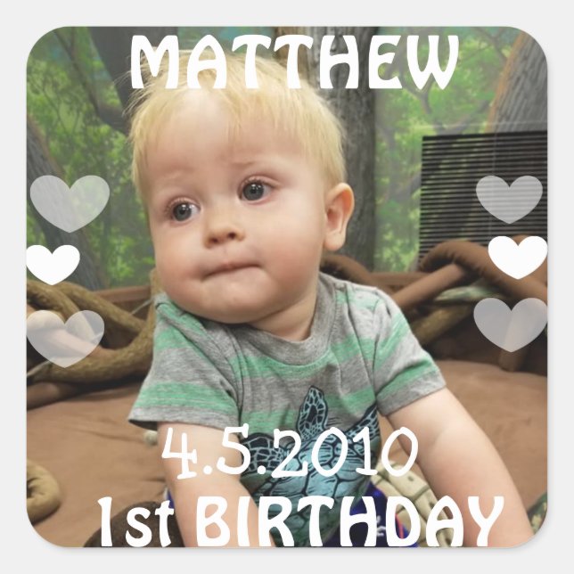 Erstgeburtenfotoaufkleber Quadratischer Aufkleber (Vorderseite)
