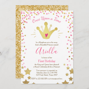 Erstgeburtsausschreibung Princess Gold Pink Crown Einladung