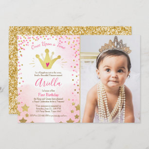 Erstgeburtsausschreibung Princess Gold Pink Crown Einladung