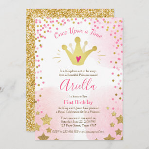 Erstgeburtsausschreibung Princess Gold Pink Crown Einladung