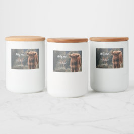 Erstgeburtsfeier des Hochlandkuhkalbs in Monogramm Lebensmitteletikett