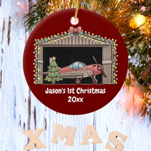 Erstgeburtsjunge Red Airplane Tree Hangar Pilot Bo Keramik Ornament