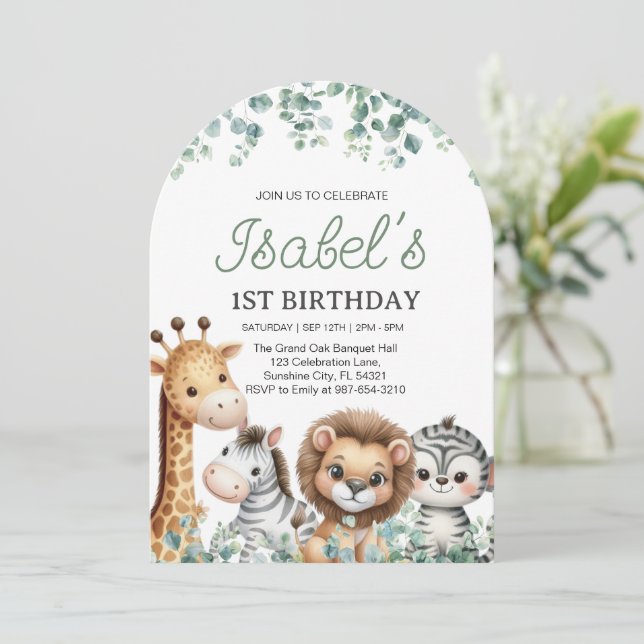 Erstgeburtsjungstag, Eukalyptus 1. Geburtstag Einladung (Stehend Vorderseite)