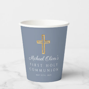 Erstgeburtskommunion Boy Religious Cross Dusty Blu Pappbecher