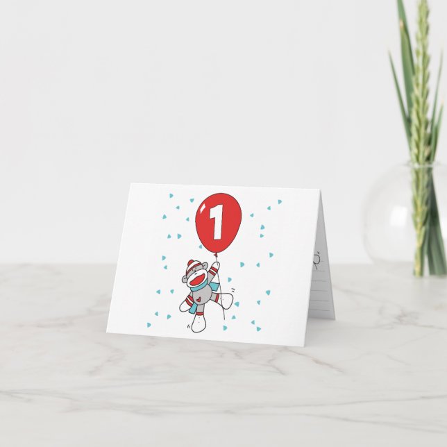 Erstgeburtstag Einladungen für Sock Monkey (Vorderseite)